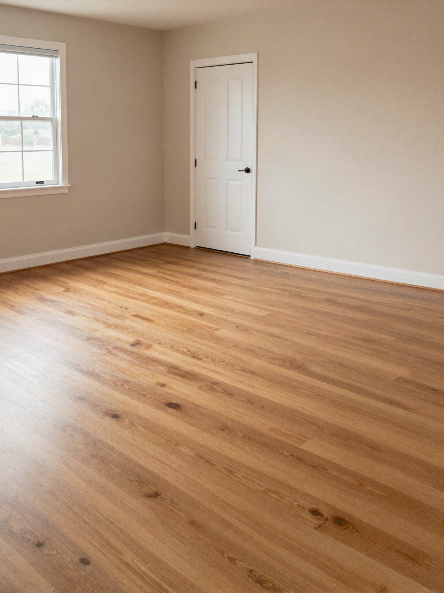 Kitchen with pale wood flooring and dark lower cabinets