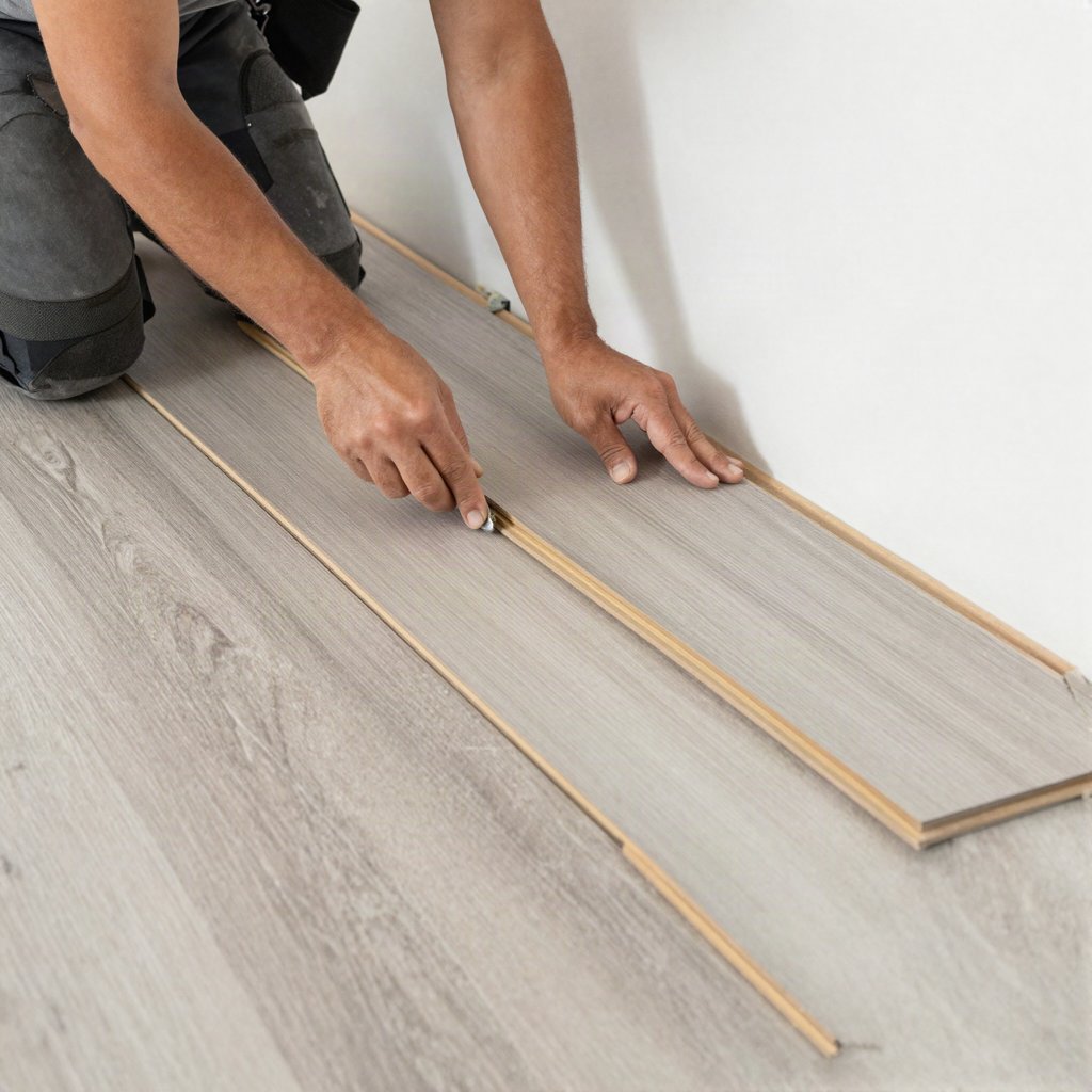 Install crew setting a patterned tile floor in a bright entry